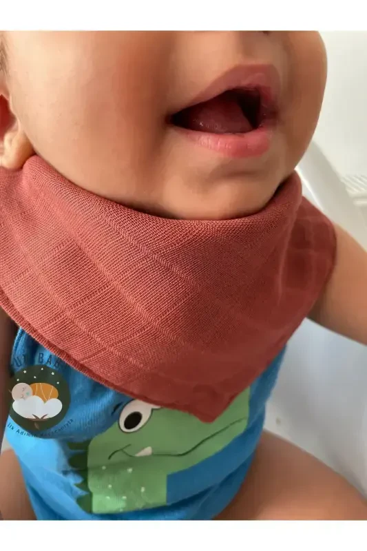 (6 Pieces) %100 Cotton Muslin Fabric Two-Snap Baby Bib & Scarf - 3