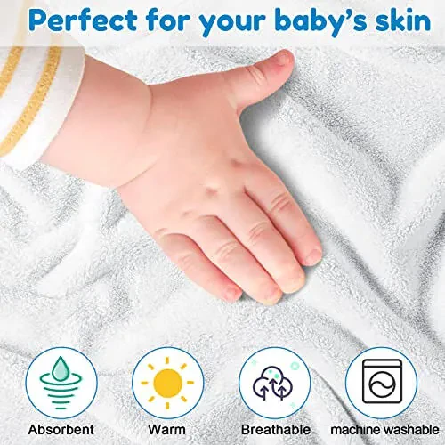 6 Pieces Baby Bath Towels 30 x 30 Inch Hooded Baby Towel Hooded Bath Blanket Absorbent Coral Fleece Hooded Baby Bath Shower Towel Gifts for Toddler Infant Newborn Shower Gift Supplies (White, Gray) - 3