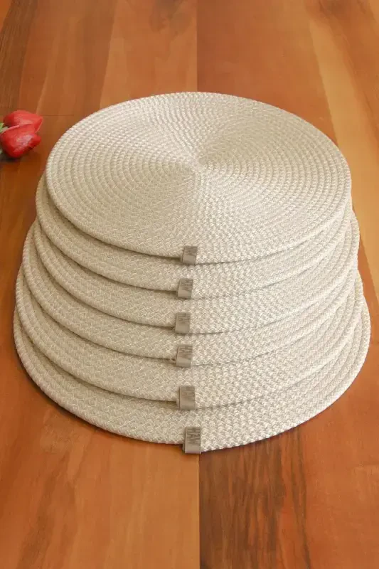 6 Pieces Cream Color Handmade Placemats Stain Resistant American Service-Cream - 1