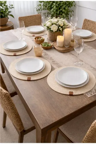 6 Pieces Cream Color Handmade Placemats Stain Resistant American Service-Cream - 1
