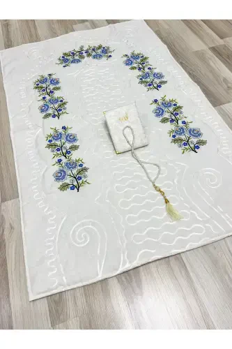 6 Pieces Cream Etamine Embroidered Prayer Rug Set for Bridal Dowry - 3