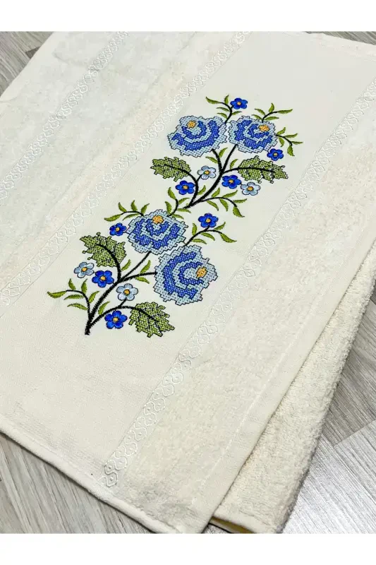 6 Pieces Cream Etamine Embroidered Prayer Rug Set for Bridal Dowry - 4