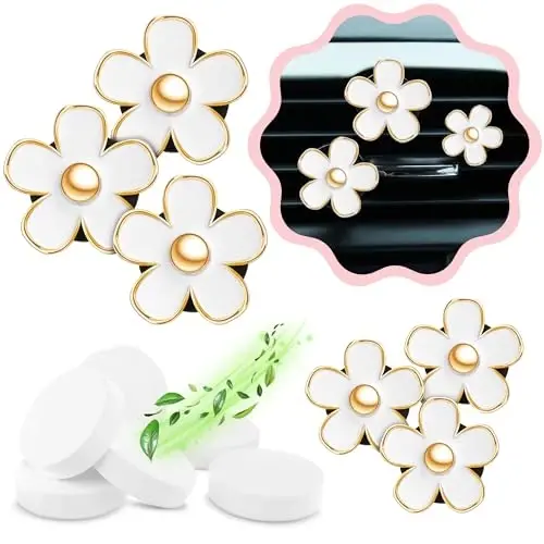 6 Pieces Daisy Car Decoration Flower Air Vent Clip Air Conditioning Outlet Clip Air Freshener Clip Car Interior Decor Charm Colorful Interior Accessories for Girls Women - 1