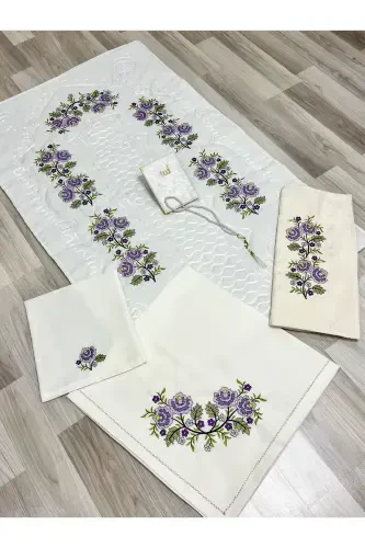 6 Pieces Etamin Embroidered Boxed Prayer Rug Set Bridal Dowry Groom Prayer Rug Set-Cream - AYHANHOME (1)