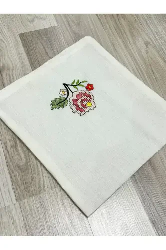 6 Pieces Etamin Embroidered Boxed Prayer Rug Set Dowry Trousseau Bride Groom Prayer Rug Set-Cream - 4