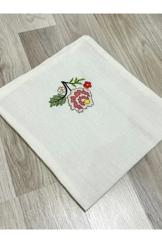 6 Pieces Etamin Embroidered Boxed Prayer Rug Set Dowry Trousseau Bride Groom Prayer Rug Set-Cream - 4