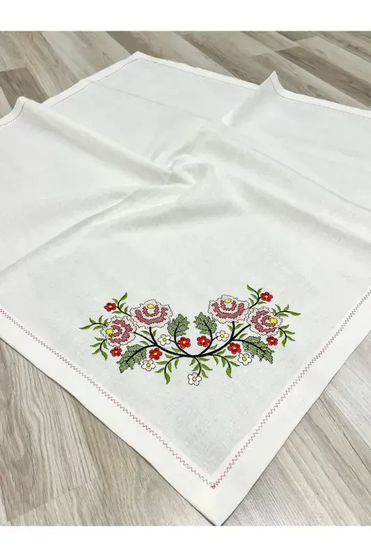 6 Pieces Etamin Embroidered Boxed Prayer Rug Set Dowry Trousseau Bride Groom Prayer Rug Set-Cream - 5