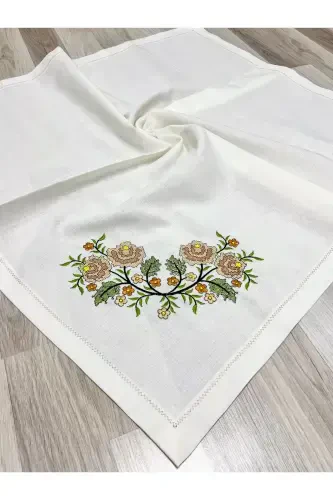 6 Pieces Etamin Embroidered Boxed Prayer Rug Set Dowry Trunk Bride Groom Prayer Rug Set-Cream - 6