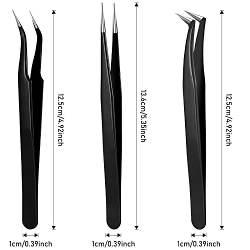 6 Pieces Eyelash Extension Tweezers Lash Tweezers Set Stainless Steel Straight and Curved Tip Tweezers Precision Eyebrow Tweezers Nippers for Eyebrow Hair (Black, Blue) - HONOSON (1)