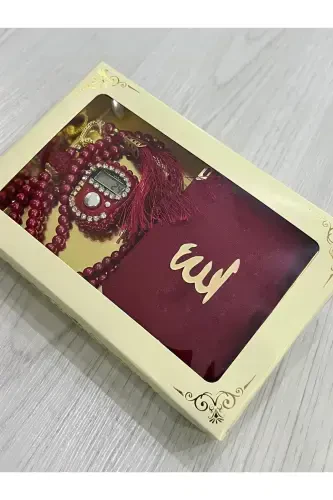 6 Pieces Gift Boxed Yaseen Prayer Beads Rosary and Stone Zikirmatik Set-Burgundy - 3