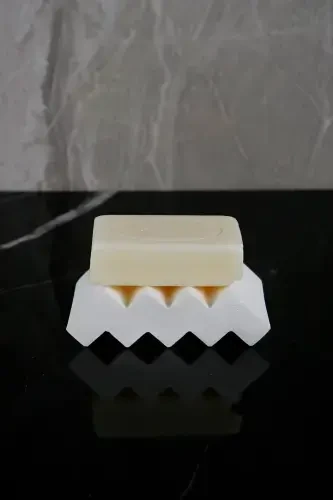 6 Pieces Marble Patterned Concrete Bathroom Set Solid Liquid Soap Dispenser Toothbrush Holder Towel Holder Incense Holder Tray-White - 5