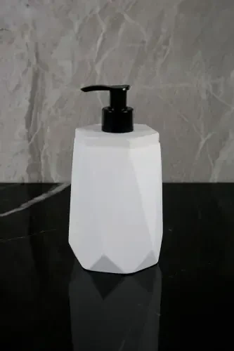 6 Pieces Marble Patterned Concrete Bathroom Set Solid Liquid Soap Dispenser Toothbrush Holder Towel Holder Incense Holder Tray-White - 6