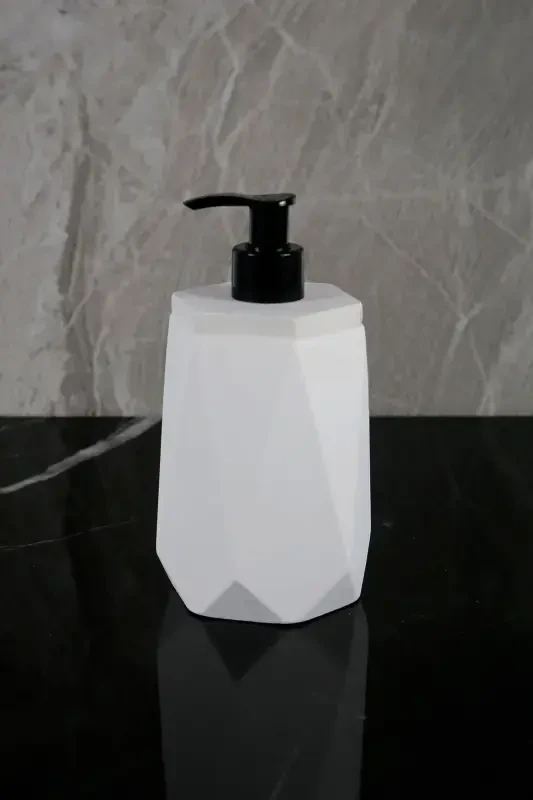 6 Pieces Marble Patterned Concrete Bathroom Set Solid Liquid Soap Dispenser Toothbrush Holder Towel Holder Incense Holder Tray-White - 6