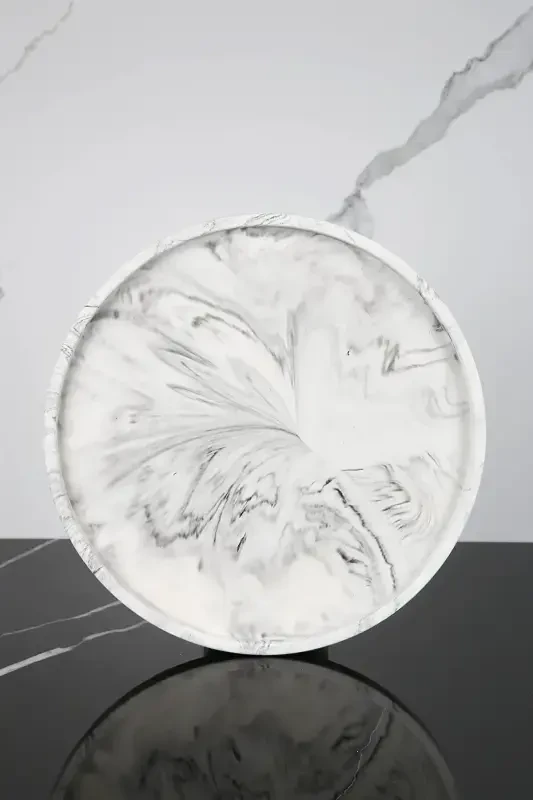 6 Pieces Marble Patterned Decorative Concrete Bathroom Set-Black White - 2