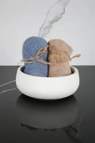 6 Pieces Marble Patterned Decorative Concrete Bathroom Set-Plain White - 3