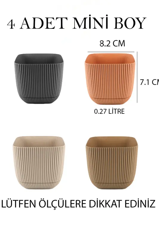 6 Pieces Mini 6 Multicolored Coral Square Pot Set 6 Pieces - 2