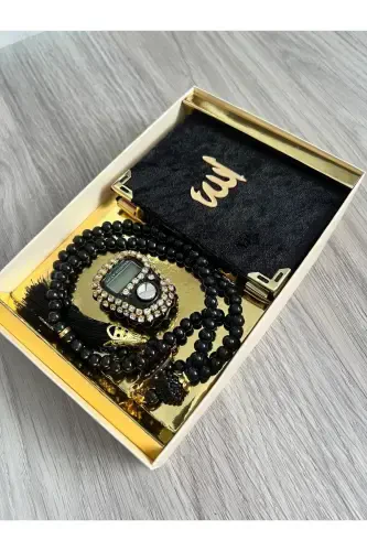 6 Pieces Souvenir Dowry Boxed Yasin Booklet Rosary And Stone Dhikrmatic Set-Black - AYHANHOME (1)
