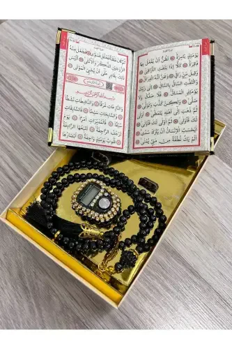 6 Pieces Souvenir Dowry Boxed Yasin Booklet Rosary And Stone Dhikrmatic Set-Black - 5