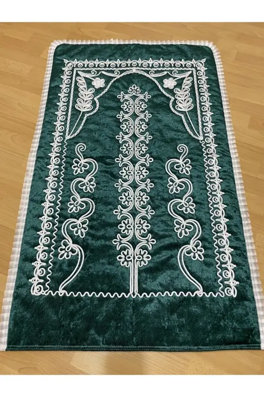 6 Pieces Velvet Prayer Rug Set Dowry Bundle with Box Bride Groom Set-Green - 8