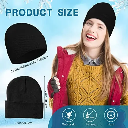 6 Pieces Women Knit Beanie Hats Touchscreen Gloves Set for Winter Cute Hats Soft Skull Cap Gifts for Christmas - 2