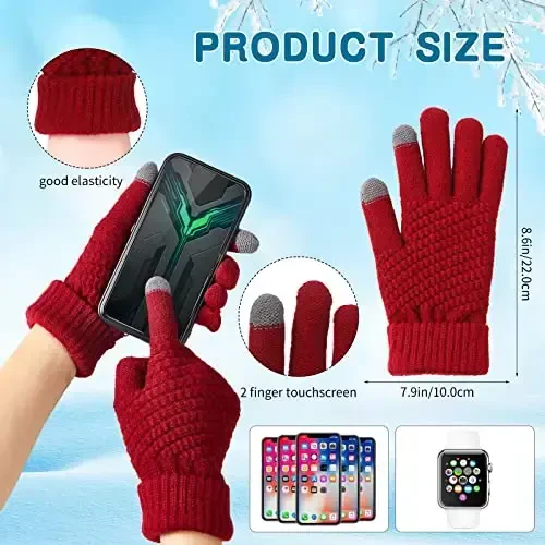 6 Pieces Women Knit Beanie Hats Touchscreen Gloves Set for Winter Cute Hats Soft Skull Cap Gifts for Christmas - 3