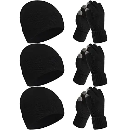 6 Pieces Women Knit Beanie Hats Touchscreen Gloves Set for Winter Cute Hats Soft Skull Cap Gifts for Christmas 