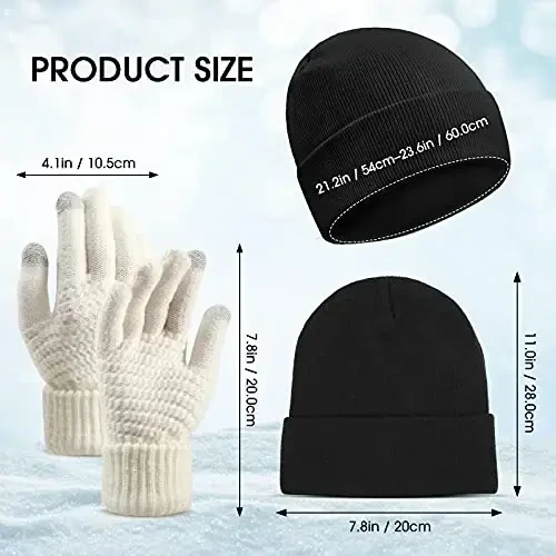 6 Pieces Women Knit Beanie Hats Touchscreen Gloves Set for Winter Cute Hats Soft Skull Cap Gifts for Christmas - 6 (1)