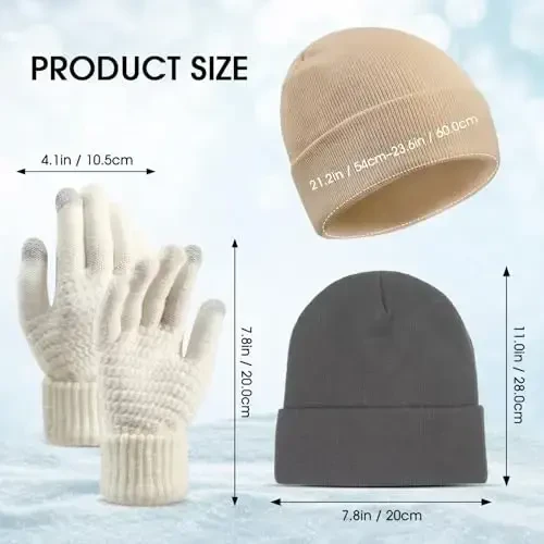 6 Pieces Women Knit Beanie Hats Touchscreen Gloves Set for Winter Cute Hats Soft Skull Cap Gifts for Christmas - 6 (1)