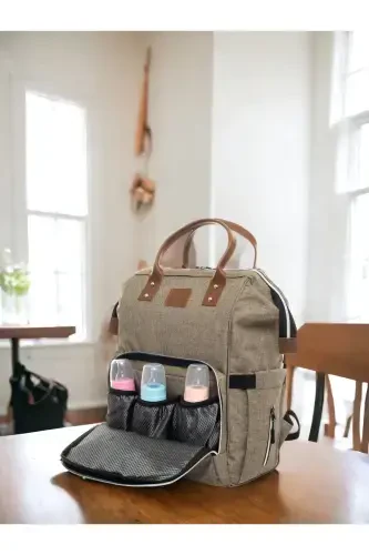 6-ПРЕДМЕТНЫЙ НАБОР ДЛЯ НОВОРОЖДЕННОГО (ВЫПИСКА ИЗ РОДДОМА, СУМКА ДЛЯ МАМЫ И МАЛЫША НА ПЛЕЧО И СПИНУ, ОДЕЯЛО, НОСКИ И ПЛАТОК) - БЕЖЕВЫЙ - 3