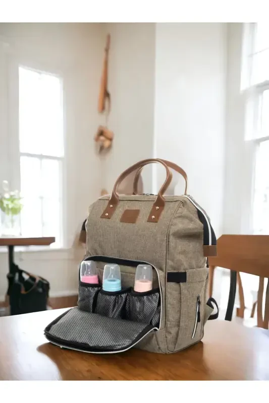 6-ПРЕДМЕТНЫЙ НАБОР ДЛЯ НОВОРОЖДЕННОГО (ВЫПИСКА ИЗ РОДДОМА, СУМКА ДЛЯ МАМЫ И МАЛЫША НА ПЛЕЧО И СПИНУ, ОДЕЯЛО, НОСКИ И ПЛАТОК) - БЕЖЕВЫЙ - 3