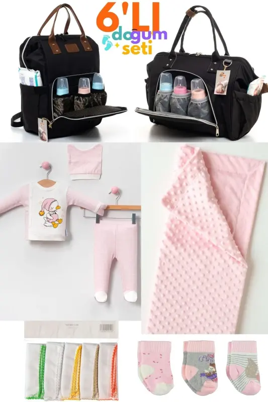 6-предметный набор для новорожденного (ВЫПИСКА ИЗ РОДДОМА, СУМКА ДЛЯ ПЕЛЕНАНИЯ НА ПЛЕЧО И СПИНУ, ОДЕЯЛО, НОСКИ, НАБОР САЛФЕТОК) - Черный - BEYAZ BEBEK