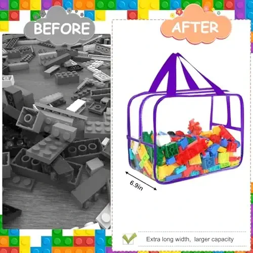 6 Colors Widen X-Large Toy Storage Bags 12.6×9.25×6.9In with Labels, Reusable Clear PVC Board Game Storage, Travel Waterproof Organizer Bags with Zipper for Building Blocks, Puzzle, Stuffed Animals - 5
