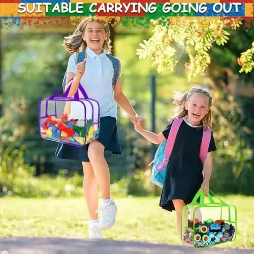 6 Colors Widen X-Large Toy Storage Bags 12.6×9.25×6.9In with Labels, Reusable Clear PVC Board Game Storage, Travel Waterproof Organizer Bags with Zipper for Building Blocks, Puzzle, Stuffed Animals - 6