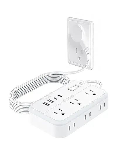 6 Розетка, 4 USB порти (2 USB C) бўлган Surge Protector Power Strip, бир нечта розеткалари бўлган ясси узайтиргич, 1080 Жоул, 5 футли ясси вилкали розетка узайтиргичи ички, офис буюмлари, ётоқхона учун - 2