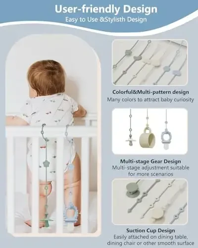 6 силиконовых ремешков для детских игрушек с 2 присосками, силиконовые держатели для пустышек, регулируемый держатель для игрушек для коляски, автокресла, стульчика, кроватки (A) - 6