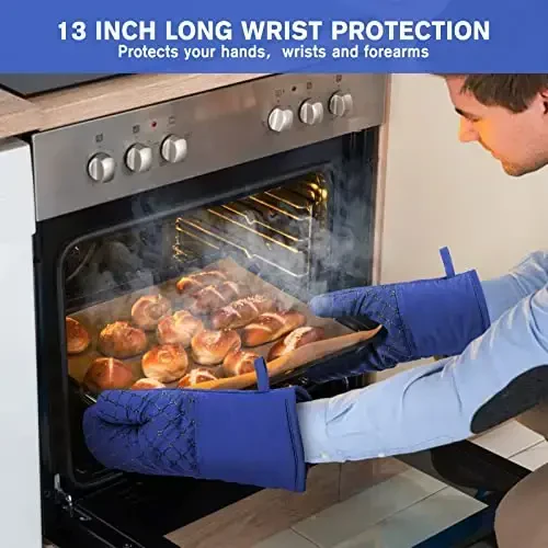 6 шт. прихваток и подставок под горячее, термостойкие прихватки 500℉ с кухонными полотенцами, мягкая хлопковая подкладка и нескользящая силиконовая поверхность, безопасны для выпечки, приготовления пищи, барбекю (синий) - 4