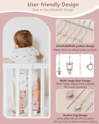 6 шт. силиконовых ремешков для детских игрушек с 2 шт. основаниями на присосках, силиконовый держатель для пустышки, ремешок для игрушек, регулируемый держатель для игрушек для коляски, автокресла, стульчика для кормления, кроватки (B) - 3
