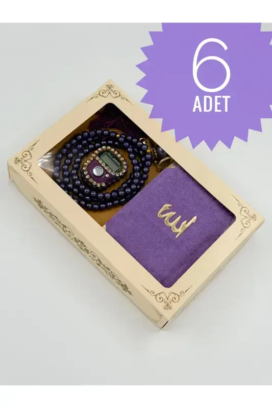 6 ta sovg'abop sep Yasin kitobchasi tasbeh va toshli zikr tasbeh to'plamimiz - Binafsha - 1