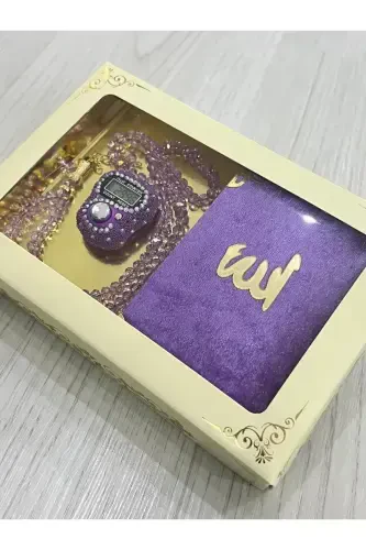 6 ta sovg'abop sep Yasin kitobchasi tasbeh va toshli zikr tasbeh to'plamimiz - Binafsha - 3