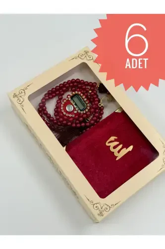 6 ta sovg'alik sep Yasin kitobi tasbeh va toshli zikr matik to'plamimiz - Bordo - 1