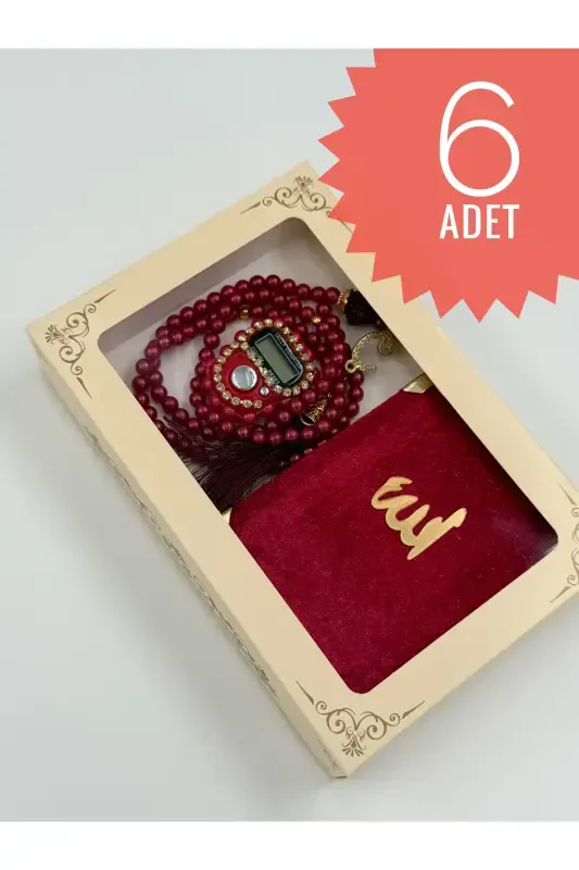 6 ta sovg'alik sep Yasin kitobi tasbeh va toshli zikr matik to'plamimiz - Bordo - 1