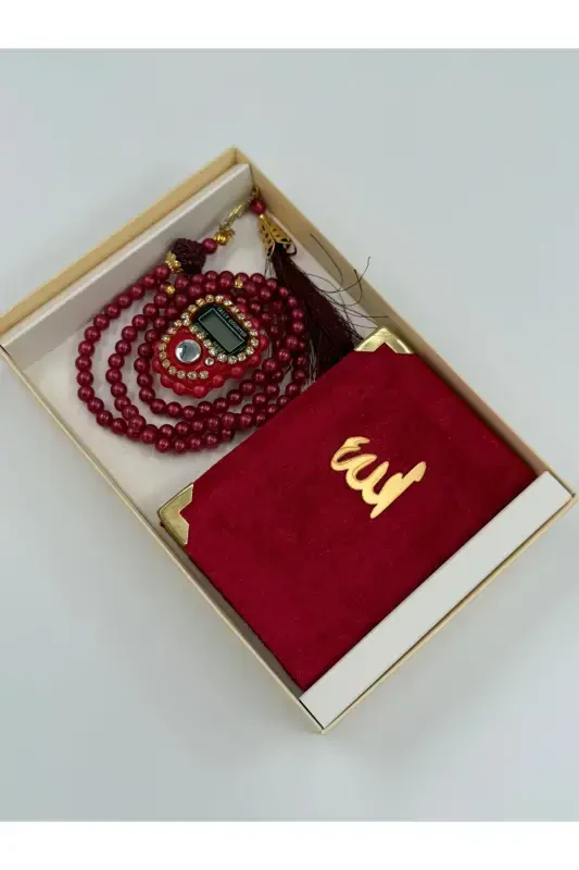 6 ta sovg'alik sep Yasin kitobi tasbeh va toshli zikr matik to'plamimiz - Bordo - 2