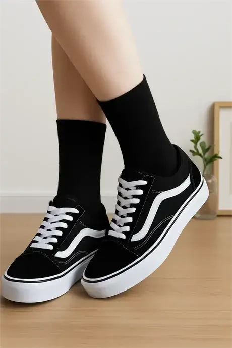 6 ta Unisex paxtali tekis qora tennis paypoqlar to'plami Soket bo'yi - 4