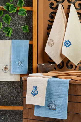 6 tadan oshxona sochiq Alaçatı to'plami 40x60-Indigo - CASNACK (1)