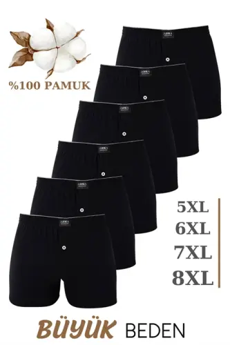 6 taʼlik erkaklar qora keng bichimli katta oʻlchamli boxer-battal ichki kiyim 100% paxta - 1