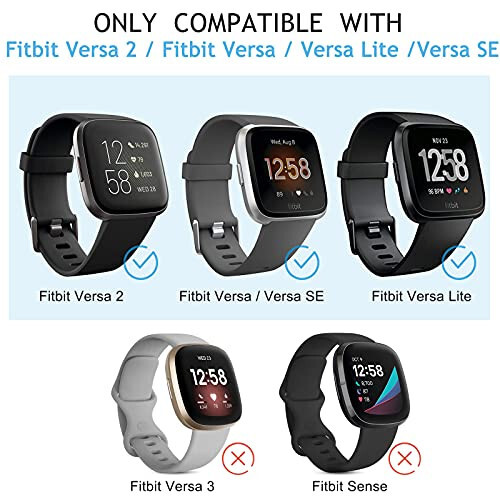 6-ти упаковочный набор спортивных браслетов, совместимых с Fitbit Versa 2 / Versa / Versa Lite / Versa SE, классические мягкие силиконовые ремешки для замены для умных часов для женщин и мужчин ( B, большой) - 7