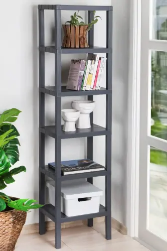 6 Tier Plastic Shelf Unit Kitchen Shelf Bathroom Shelf Balcony Shelf Bathroom Organizer Bookcase Gray-GRAY 