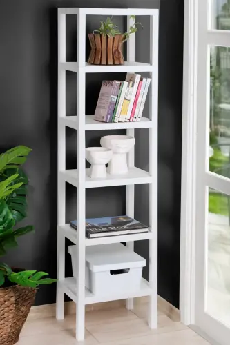 6 Tier Plastic Shelf Unit Kitchen Shelf Bathroom Shelf Balcony Shelf Bathroom Organizer Bookcase White-WHITE - 1