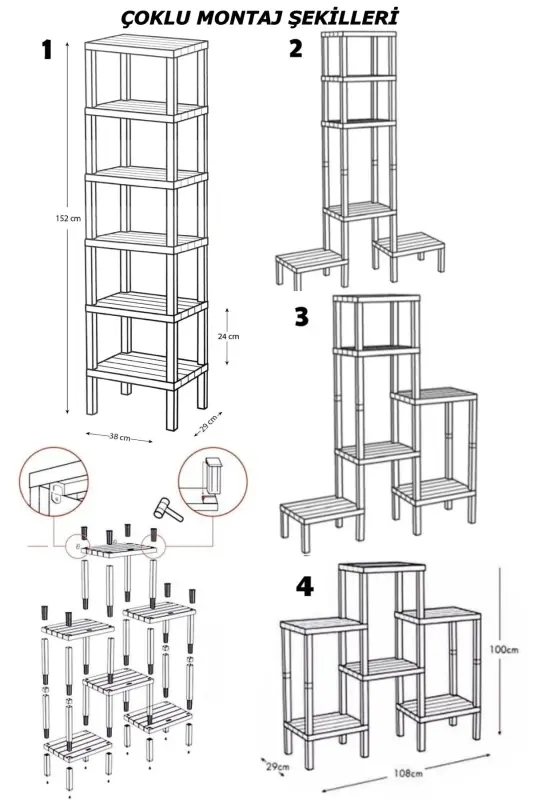 6 Tier Plastic Shelf Unit Kitchen Shelf Bathroom Shelf Balcony Shelf Bathroom Organizer Bookcase White-WHITE - 5