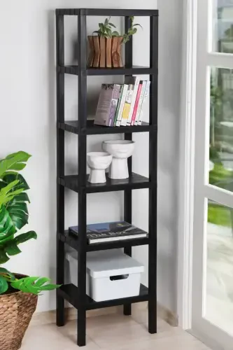 6-Tier Plastic Shelf Unit Kitchen Shelf Bathroom Shelf Balcony Shelf Bathroom Organizer Bookshelf Black - 1
